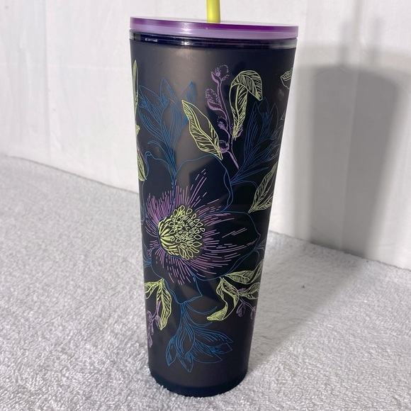 Starbucks 2024 Winter Purple Blossom Floral Soft Touch Tumbler with Straw - Picture 5 of 13